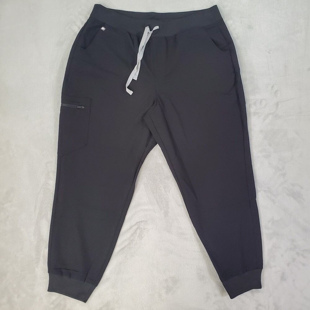 Figs Zamora High Waisted Yoga Scrub Pants Womens 2XL Petite Black 4 Way Stretch